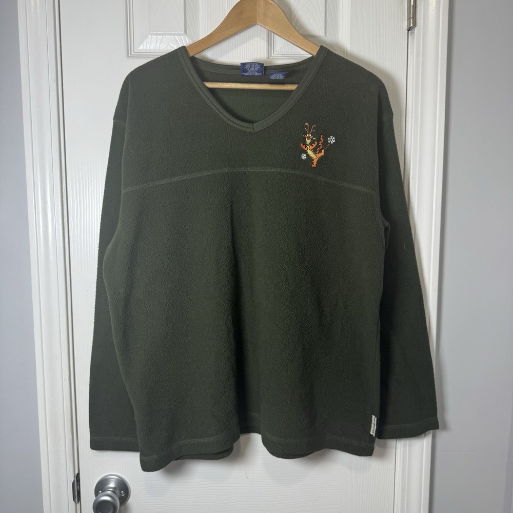 Vintage Winnie the Pooh Christmas Tigger Green Fleece Pullover Women's XL